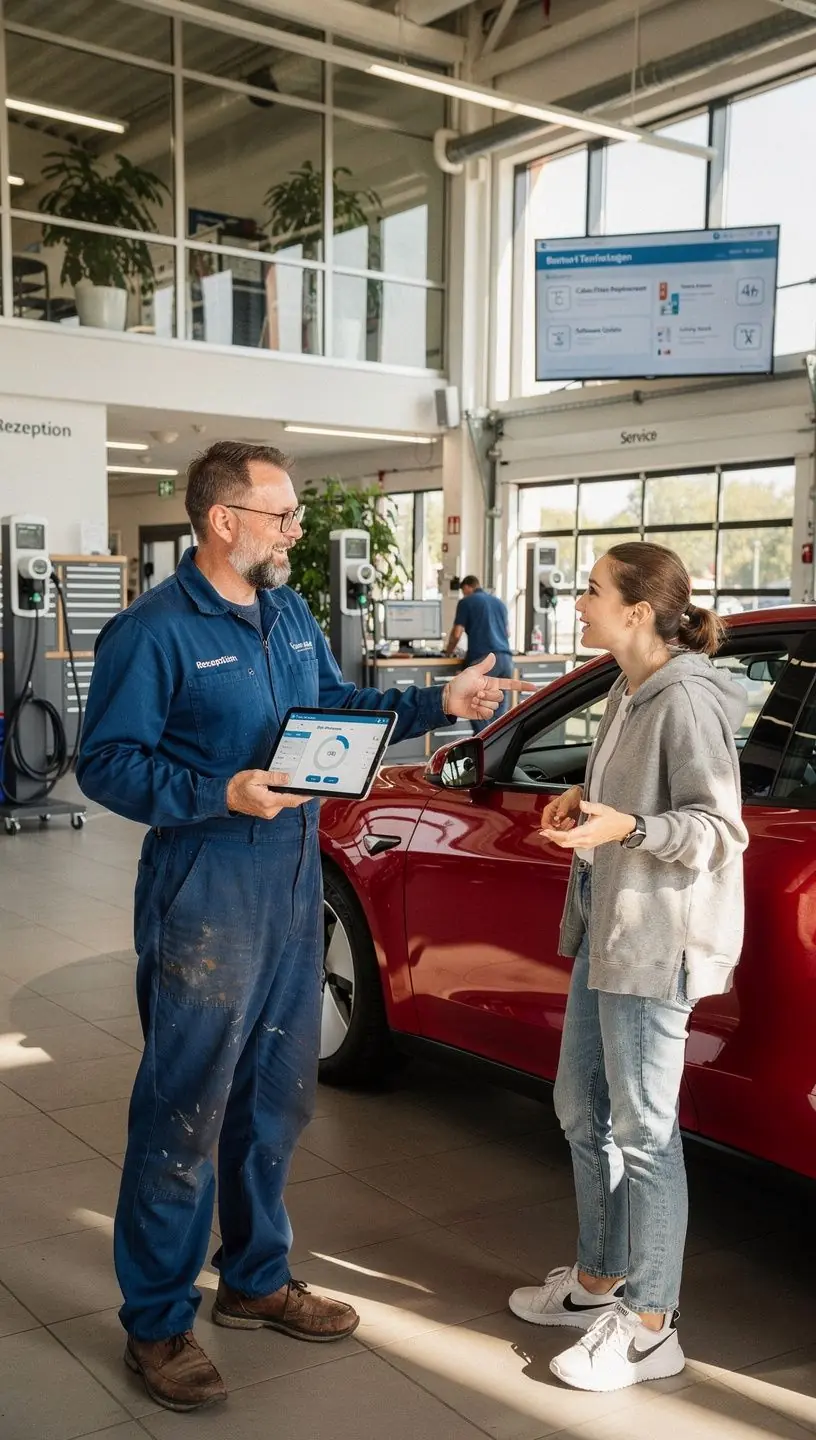 Nahaufnahme eines hochmodernen Bremsprüfstands speziell für Elektroautos in einem Servicezentrum.